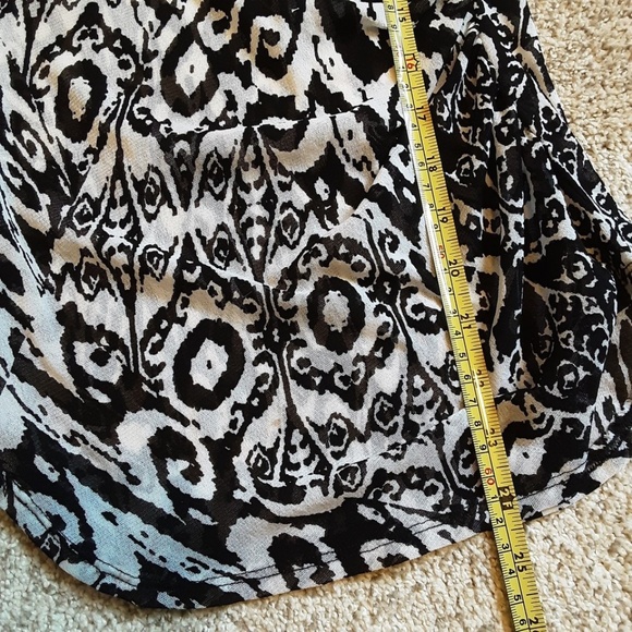 Black & White Sheer Mesh Top 3/4 Sleeve Side Shirring Size S - Picture 8 of 10